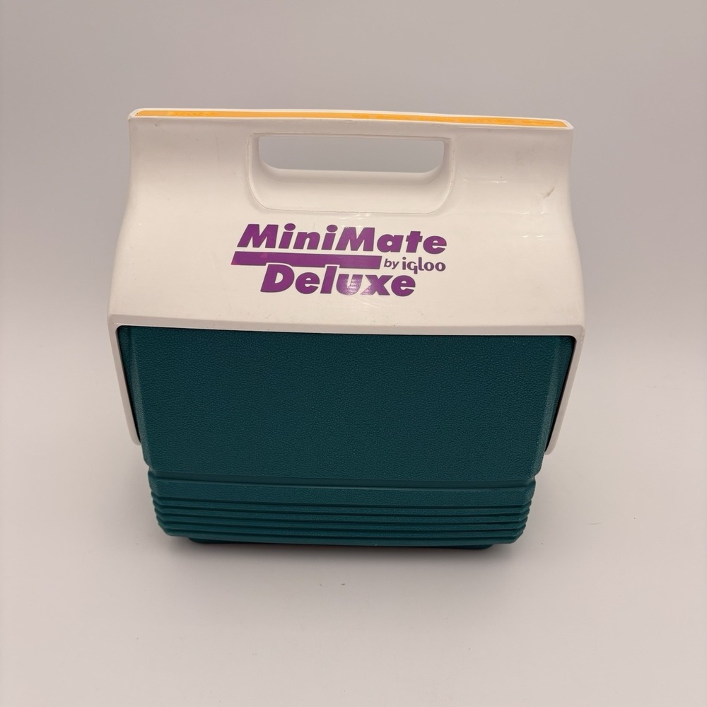 Vintage 1990's Mini Mate Cooler By Igloo‎ Made In USA Retro Yellow Neon Teal